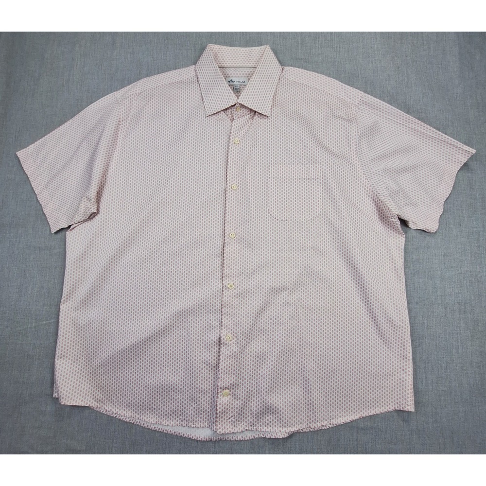 Peter Millar Mens XXL Short Sleeve Button Down Red White Micro Print SHIRT